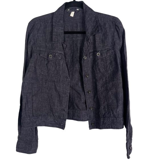 Eileen Fisher Small S Blue Organic Linen Button Front Jacket Lightweight Cropped - Picture 1 of 7